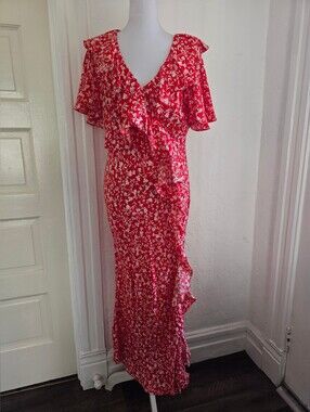 A New Day Red Floral Ruffle Maxi Dress